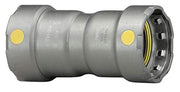 Viega 2" press coupling with zinc-nickel coating, yellow press indicators on sides, black internal connector visible.