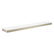 Rectangular wall shelf with white top surface and brushed nickel metal frame.