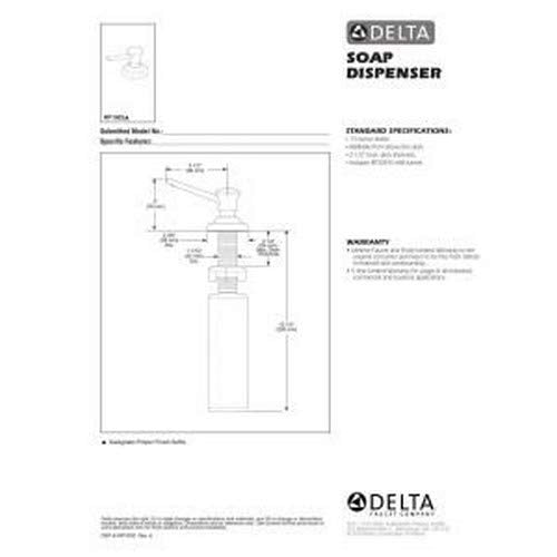 Delta RP1002CZ champagne bronze soap dispenser with technical specifications and dimensional diagram.