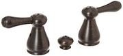 Two Venetian bronze lever handles with conical bodies and textured handles, shown with matching valve cap.
