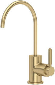 Antique gold hot water dispenser with curved gooseneck spout and single lever handle.