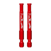 Two red diamond grit hole saws with 1/4 inch diameter and diamond-coated cutting heads.