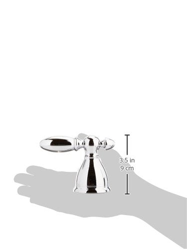 Chrome metal lever handle transfer valve with Victorian-style design, 3.5 inches tall, shown in hand for scale.