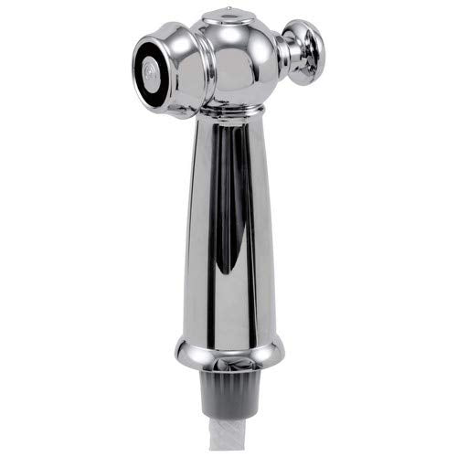 Chrome side spray and hose assembly with spherical spray head and tapered handle.