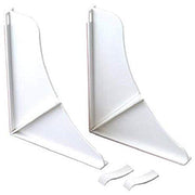 Two white plastic curved splash guards with mounting brackets for shower installation.