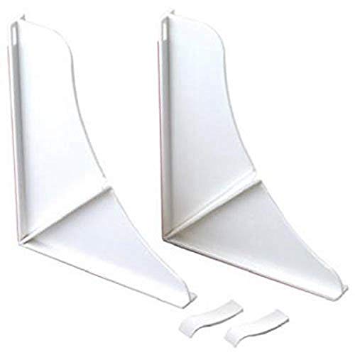 Two white plastic curved splash guards with mounting brackets for shower installation.