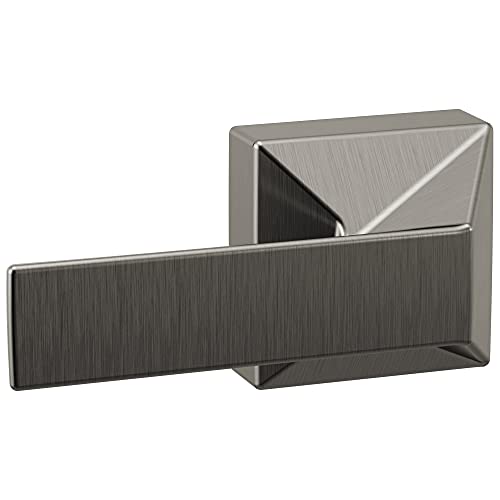 Brushed nickel tank lever with rectangular handle and geometric mounting plate.