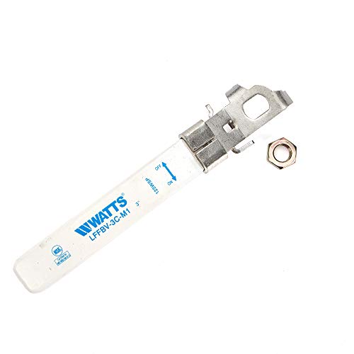 Two-piece brass ball valve with 2-inch female threaded ports, handle, and separate coupling nut shown disassembled.