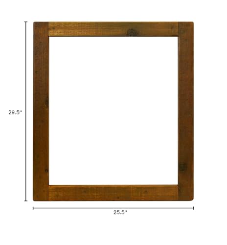 Large rectangular mirror with chestnut wood frame, 29.5" height x 25.5" width.