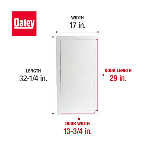White rectangular wall access panel with dimensions marked: 17 inches width, 32.25 inches length, 13.75 inches door width, 29