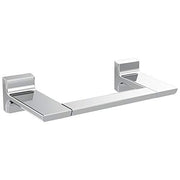 Chrome towel bar with rectangular wall-mounted brackets on each end and a horizontal bar spanning between them.