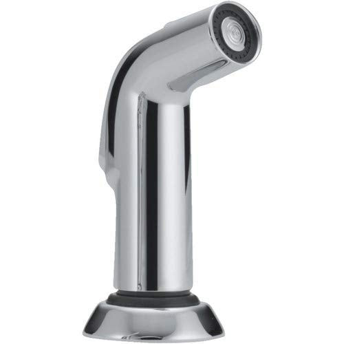 Chrome side spray and hose assembly with angled nozzle and black grip base.