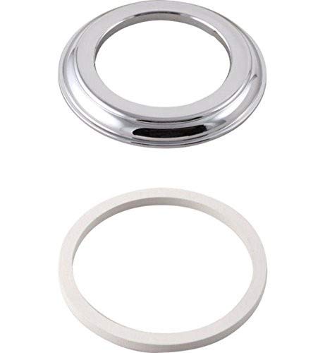 Chrome spout base with white rubber gasket ring shown separately above.
