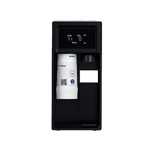 White Blanco replacement filter cartridge installed in black housing with digital display panel.
