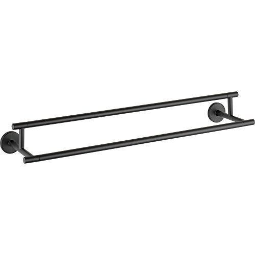 Matte black double towel bar with two parallel horizontal rails and circular wall-mounted brackets.