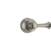 Stainless steel metal lever handle with round escutcheon plate and tapered spout for tub and shower installation.