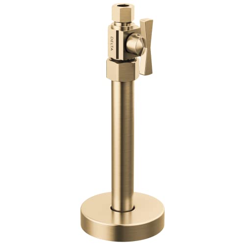 Brass straight supply stop valve with lever handle and round base mounting foot.