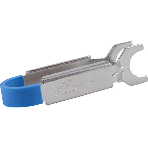 Metal disconnect tongs with blue rubber handle and adjustable wrench-style jaw for 3/4" tubing.