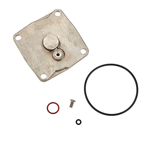 Stainless steel cover repair kit containing metal cover plate, black and red rubber gaskets, screw, and small fastener.