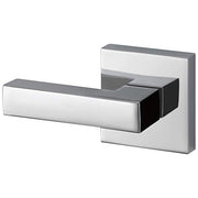 Chrome and black front mount flush lever with rectangular handle extending from square mounting plate.