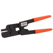 Black and orange plumbing tool with dual handles and crimp ring removal jaws.