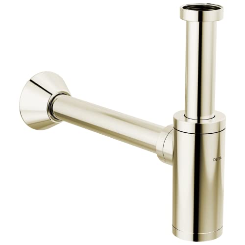 Polished nickel bottle trap with cylindrical body, horizontal outlet pipe, and wall-mounted flange connection.