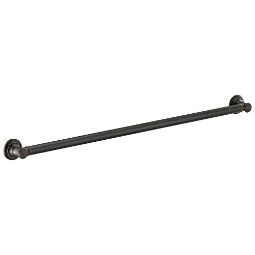 Black metal grab bar with round mounting flanges at each end, 42 inches long.