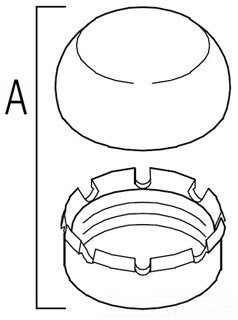 Vandal-resistant stop cap sleeve with rounded dome top and threaded base ring shown assembled and disassembled.