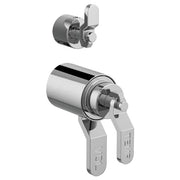 Chrome thermostatic valve with integrated diverter and dual industrial lever handles in polished chrome finish.