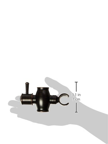 Dark bronze slide bar mechanism with mounting hardware and adjustable grip clamp on hand silhouette.