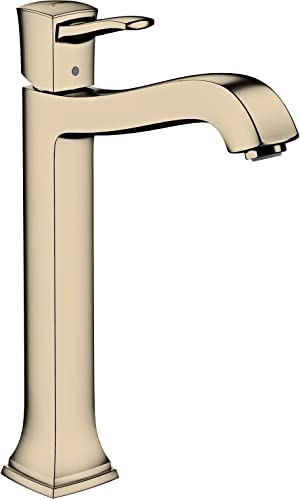 Hansgrohe Metropol Classic single-hole bathroom faucet with tall spout and lever handle in polished nickel finish.
