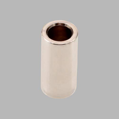 Chrome cylindrical spacer with hollow center and raised rim, shown against gray background.