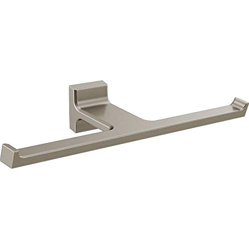 Brushed nickel double tissue holder with two horizontal bars and wall-mounted bracket.