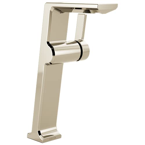 Tall single-handle bathroom faucet with cylindrical spout and lever control in brushed nickel finish.