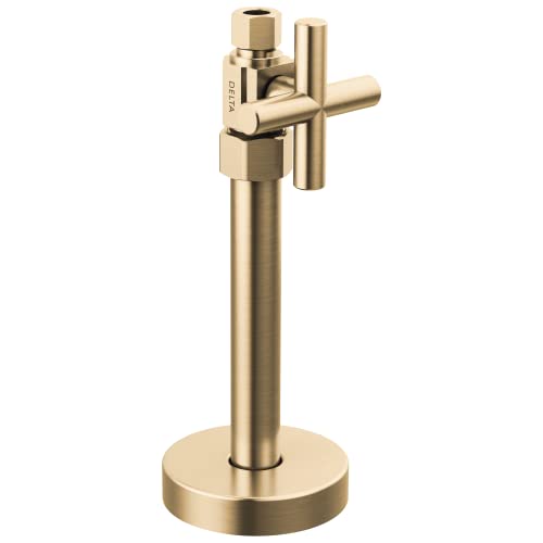 Champagne bronze straight supply stop valve with cross handle and round base.