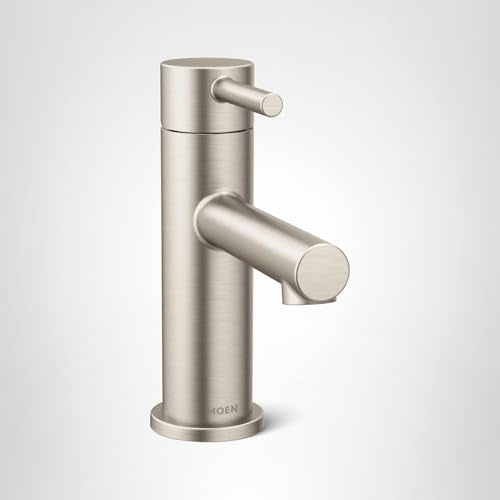 Moen One Handle Modern Bathroom Faucet with Drain Assembly and Optional Deckplate in Brushed Nickel - 6190BN