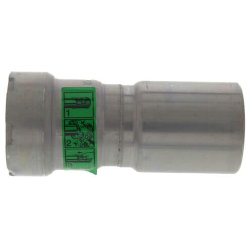 Silver metal press reducer with green label band in center, larger diameter on right side tapering to smaller on left.