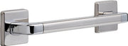 Chrome 12-inch angular grab bar with squared mounting brackets on white background.