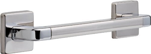 Chrome 12-inch angular grab bar with squared mounting brackets on white background.