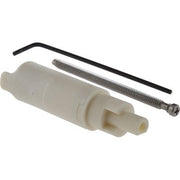 Plastic cartridge stem with flexible metal hose, adjustment wrench, and black curved removal tool.