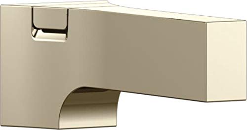 Champagne bronze diverter tub spout with curved design and wall mounting bracket.