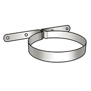 Metal venting pipe clamp with two mounting tabs and adjustable band closure.
