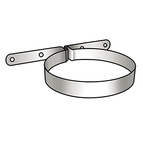 Metal venting pipe clamp with two mounting tabs and adjustable band closure.