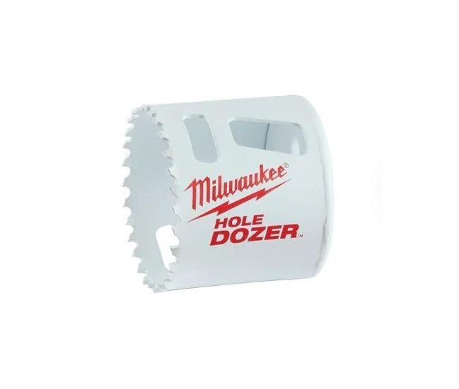 Milwaukee HOLE DOZER bi-metal hole saw with serrated cutting edge and center guide arbor hole.