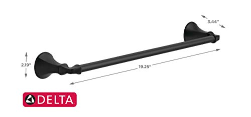 Black metal towel bar with decorative end caps, 18 inches long, mounted horizontally.