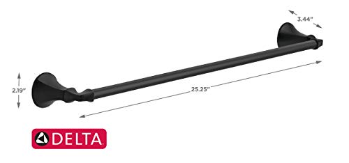 Black metal towel bar with decorative flange ends, 24 inches long.
