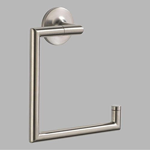 Brushed stainless steel towel ring with circular wall mount and rectangular loop design.