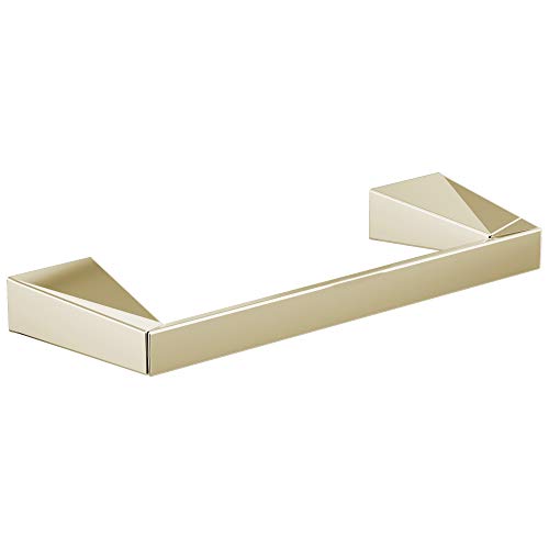 Brushed gold tissue holder with angled end caps and horizontal bar design.