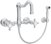 Rohl Acqui Wall Mount Bridge Kitchen Faucet With Sidespray And Column Spout in Polished Chrome - A1456XMWSAPC-2