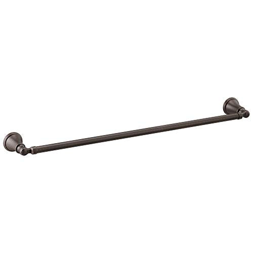 Chrome towel bar with two round mounting brackets, shown horizontally against white background.